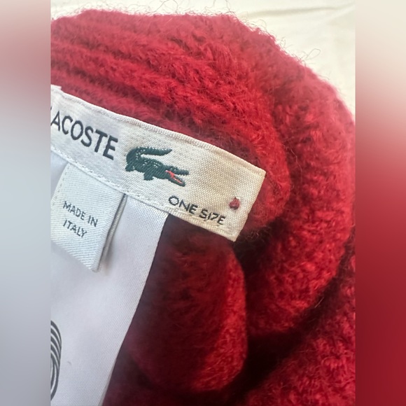 Lacoste 100% Wool Red Knit Beanie with Logo Made in Italy I add measurements - Picture 4 of 8